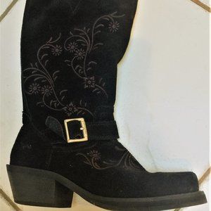 New Zippered Western Suede Floral Boots-size 7